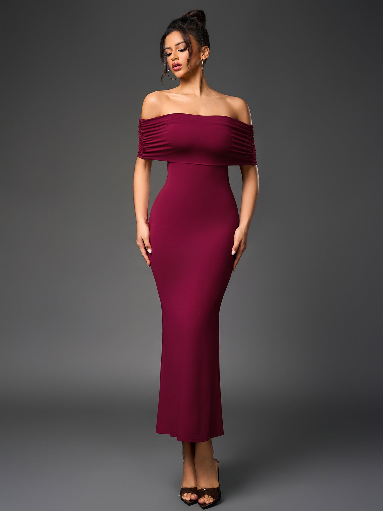 Off Shoulder Ruched Maxi Dress - View 6 | WEUXS