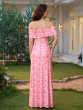 Floral maxi dress with off shoulder neckline - View 8 | WEUXS