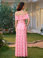 Floral maxi dress with off shoulder neckline - View 8 | WEUXS