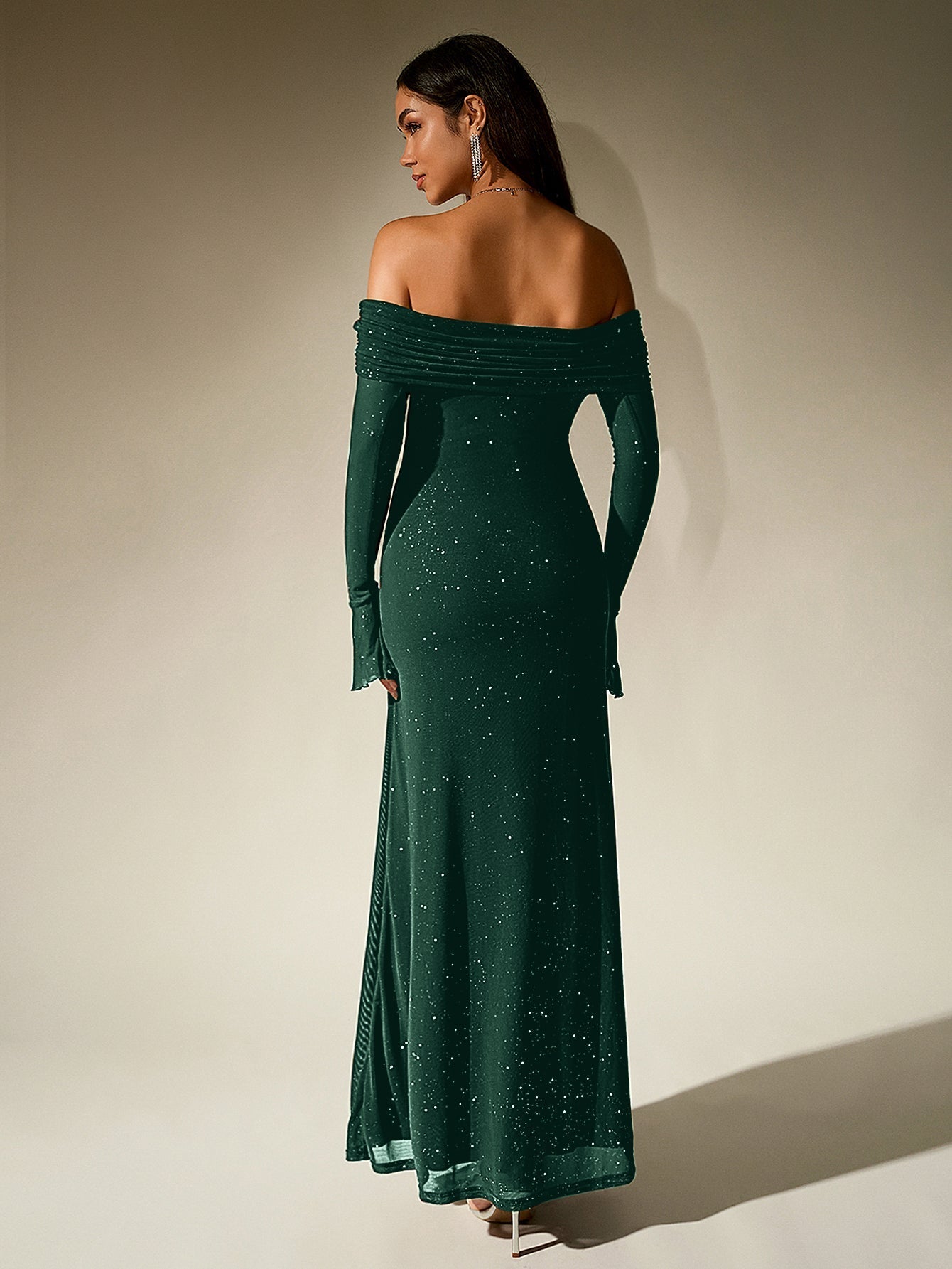 Off shoulder long sleeve sequin maxi dress - View 26 | WEUXS
