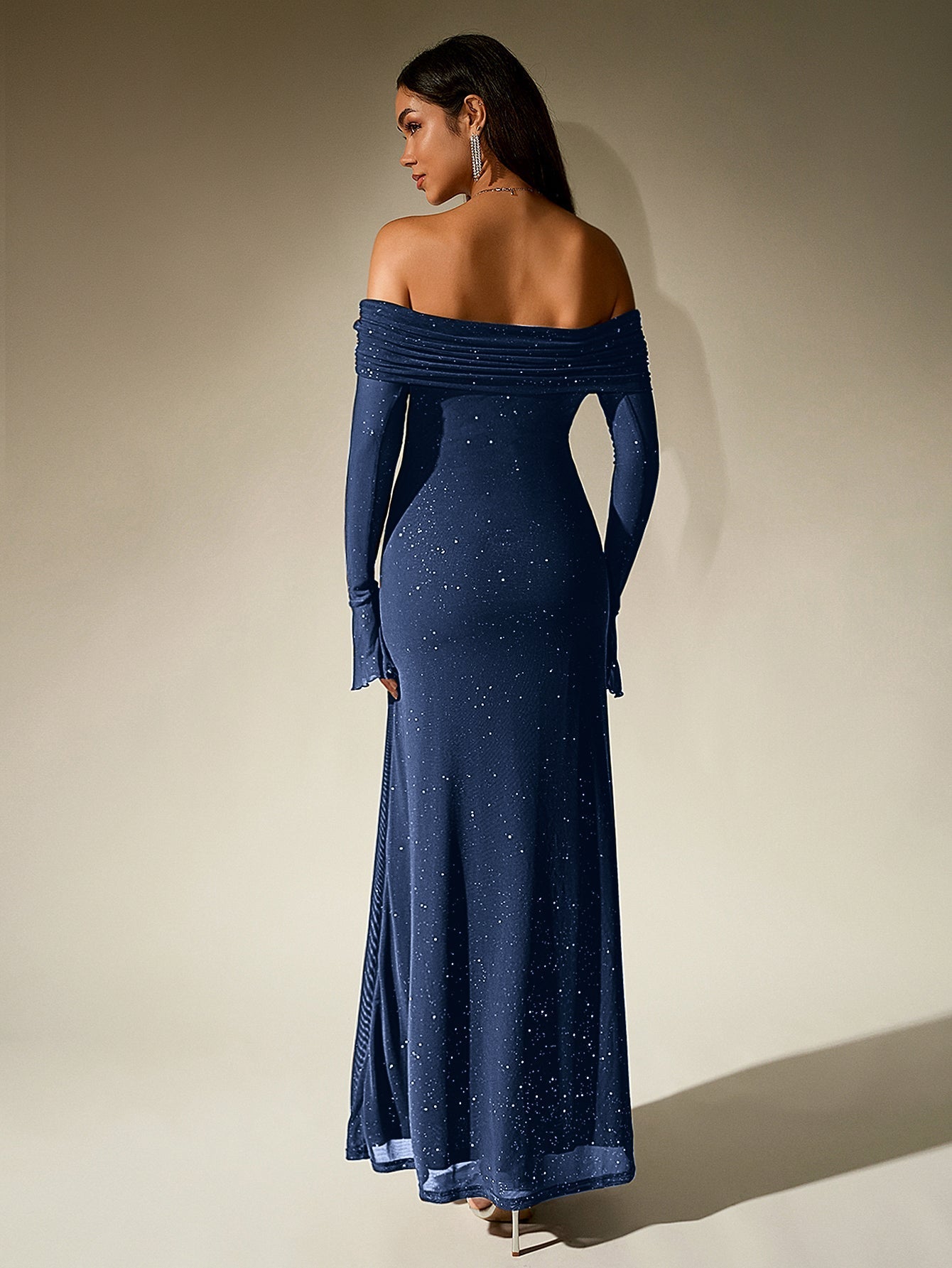 Off shoulder long sleeve sequin maxi dress - View 20 | WEUXS