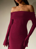 Off shoulder long sleeve sequin maxi dress - View 18 | WEUXS