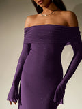 Off shoulder long sleeve sequin maxi dress - View 36 | WEUXS