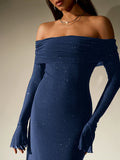 Off shoulder long sleeve sequin maxi dress - View 24 | WEUXS