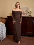 Off shoulder long sleeve sequin maxi dress - View 6 | WEUXS