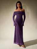 Off shoulder long sleeve sequin maxi dress - View 35 | WEUXS