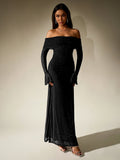 Off shoulder long sleeve sequin maxi dress - View 11 | WEUXS
