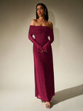 Off shoulder long sleeve sequin maxi dress - View 17 | WEUXS