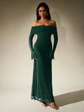 flounce sleeve mesh sequin off shoulder dress#color_dg