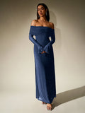 Off shoulder long sleeve sequin maxi dress - View 23 | WEUXS