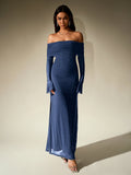 Off shoulder long sleeve sequin maxi dress - View 19 | WEUXS