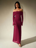 Off shoulder long sleeve sequin maxi dress - View 13 | WEUXS