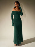 Off shoulder long sleeve sequin maxi dress - View 28 | WEUXS