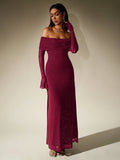 Off shoulder long sleeve sequin maxi dress - View 16 | WEUXS
