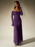 Off shoulder long sleeve sequin maxi dress - View 34 | WEUXS