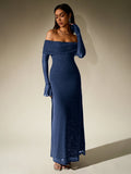 Off shoulder long sleeve sequin maxi dress - View 22 | WEUXS