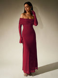 Off shoulder long sleeve sequin maxi dress - View 40 | WEUXS