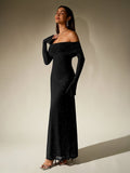 Off shoulder long sleeve sequin maxi dress - View 10 | WEUXS