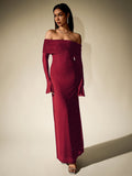 Off shoulder long sleeve sequin maxi dress - View 39 | WEUXS
