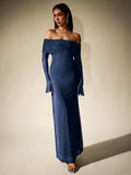 Off shoulder long sleeve sequin maxi dress - View 21 | WEUXS