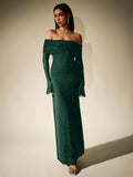 Off shoulder long sleeve sequin maxi dress - View 27 | WEUXS