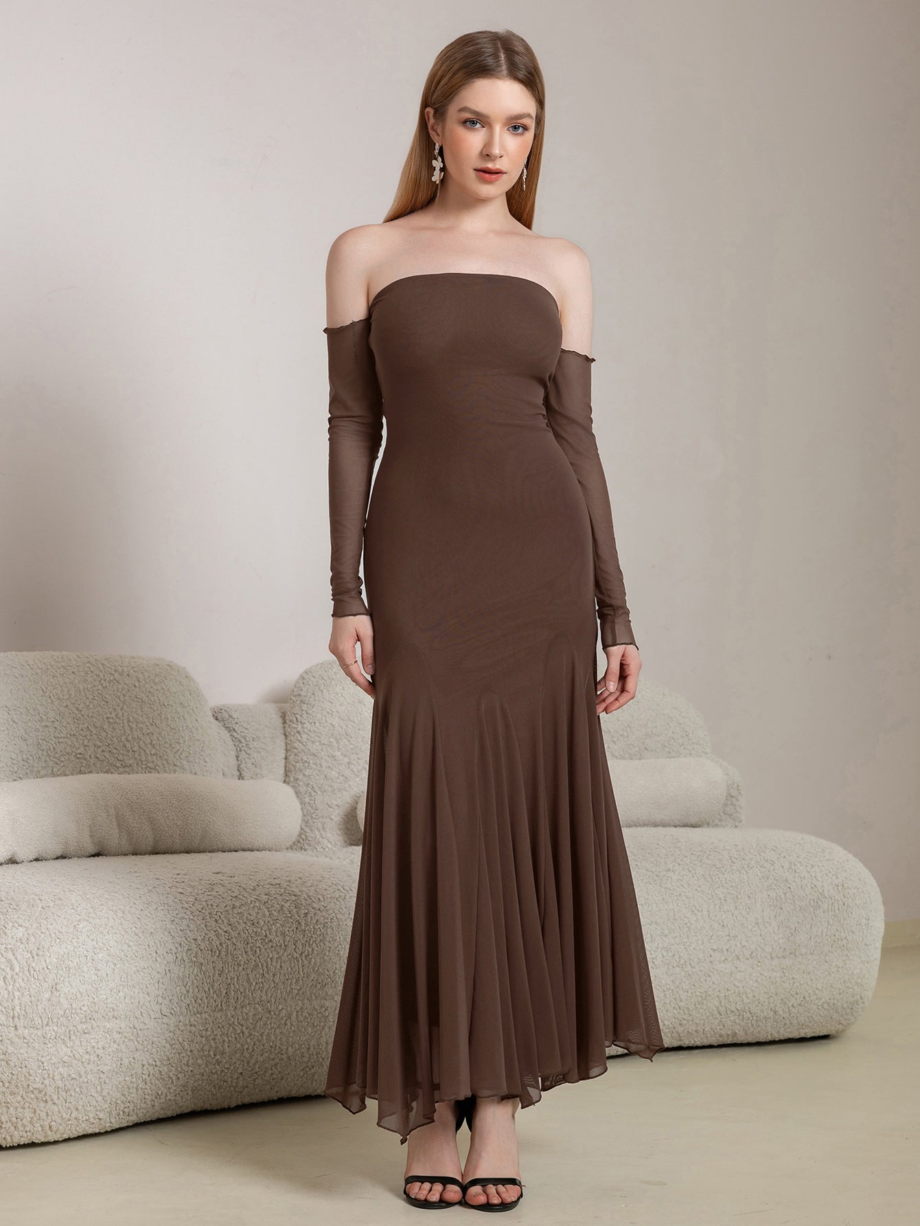 Off Shoulder Mesh Dress - View 6 | WEUXS