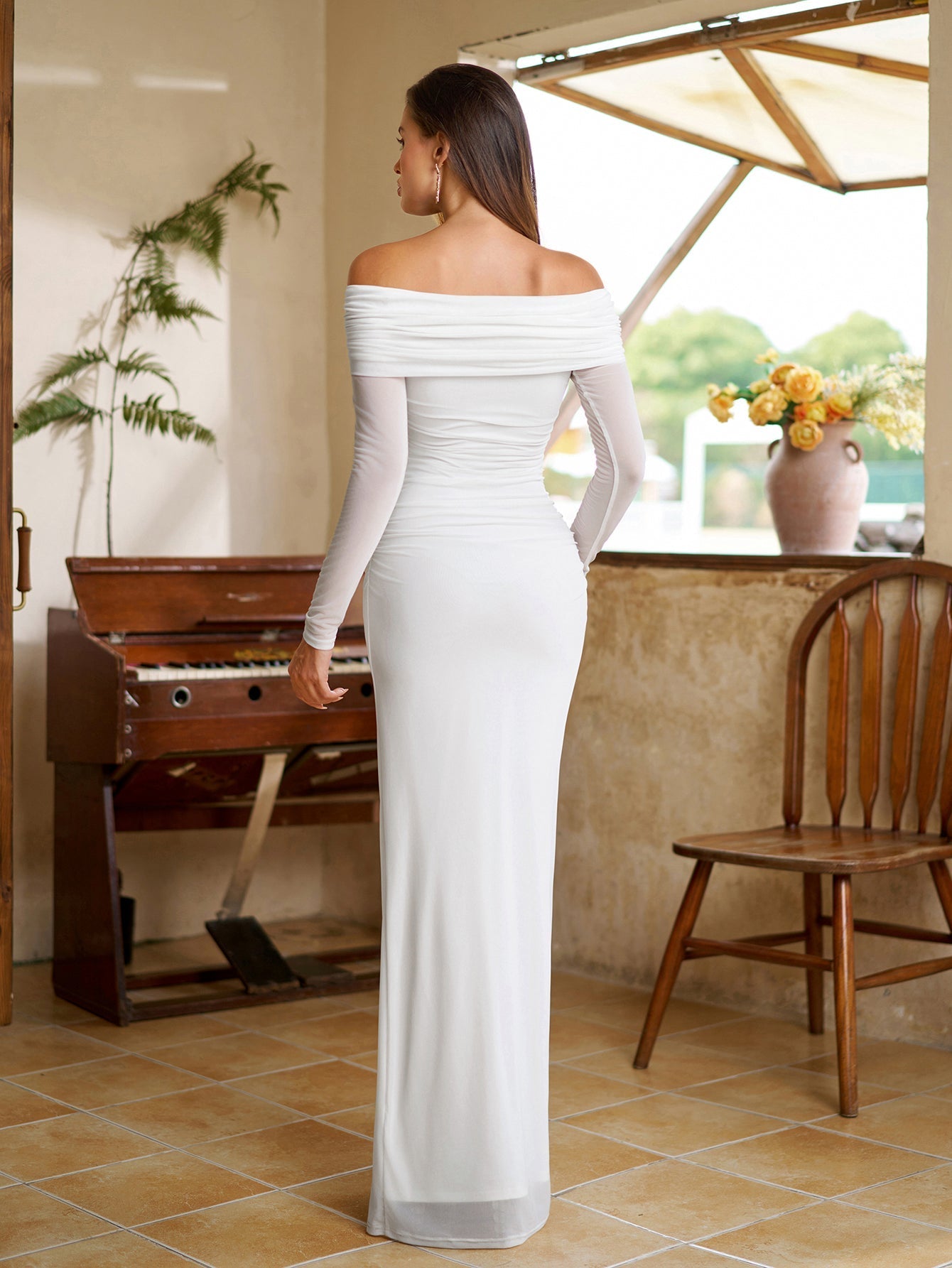 Off Shoulder Mesh Maxi Dress - View 14 | WEUXS