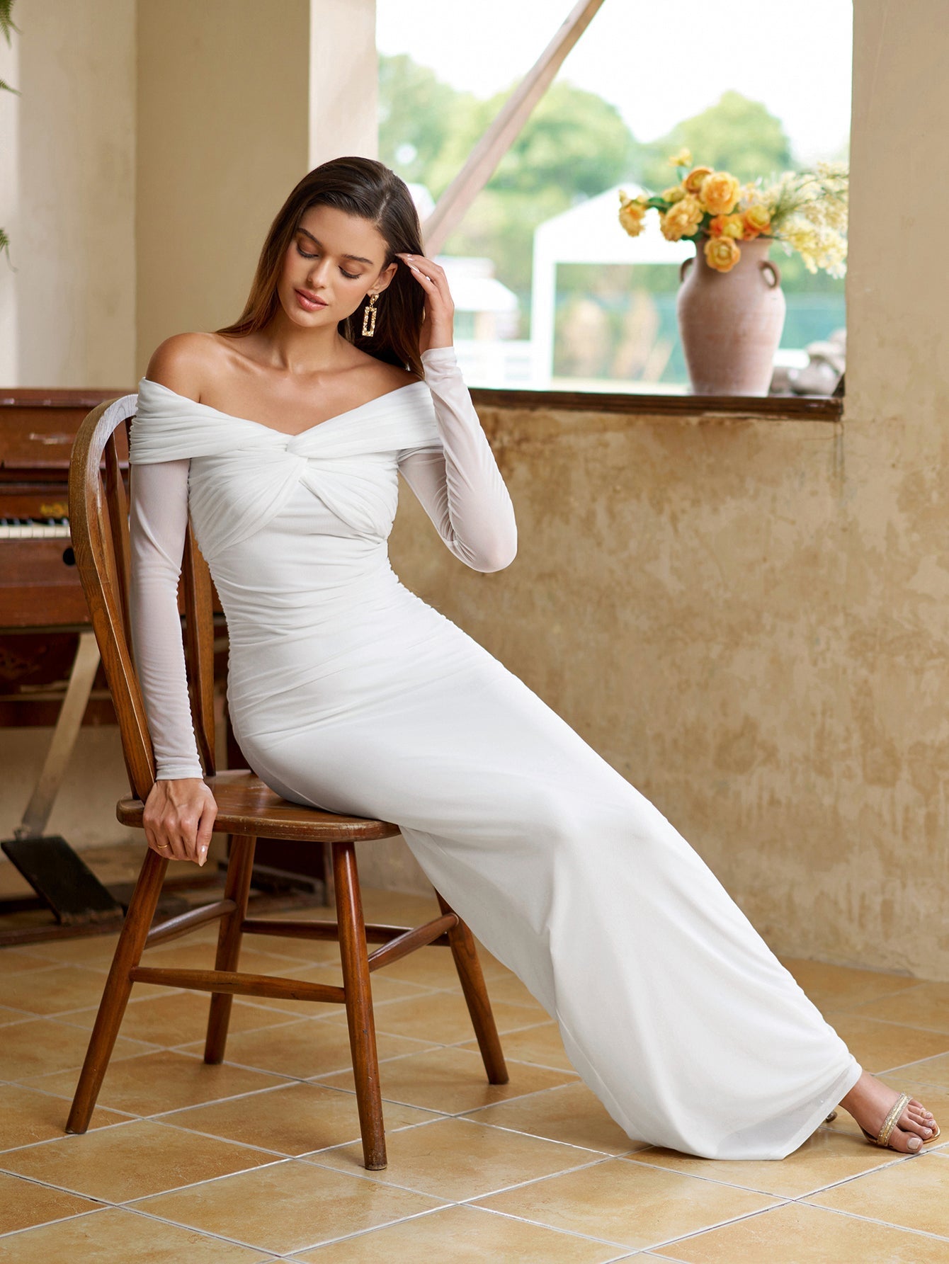 Off Shoulder Mesh Maxi Dress - View 16 | WEUXS