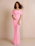 off shoulder ruched mesh bodycon dress#color_pink
