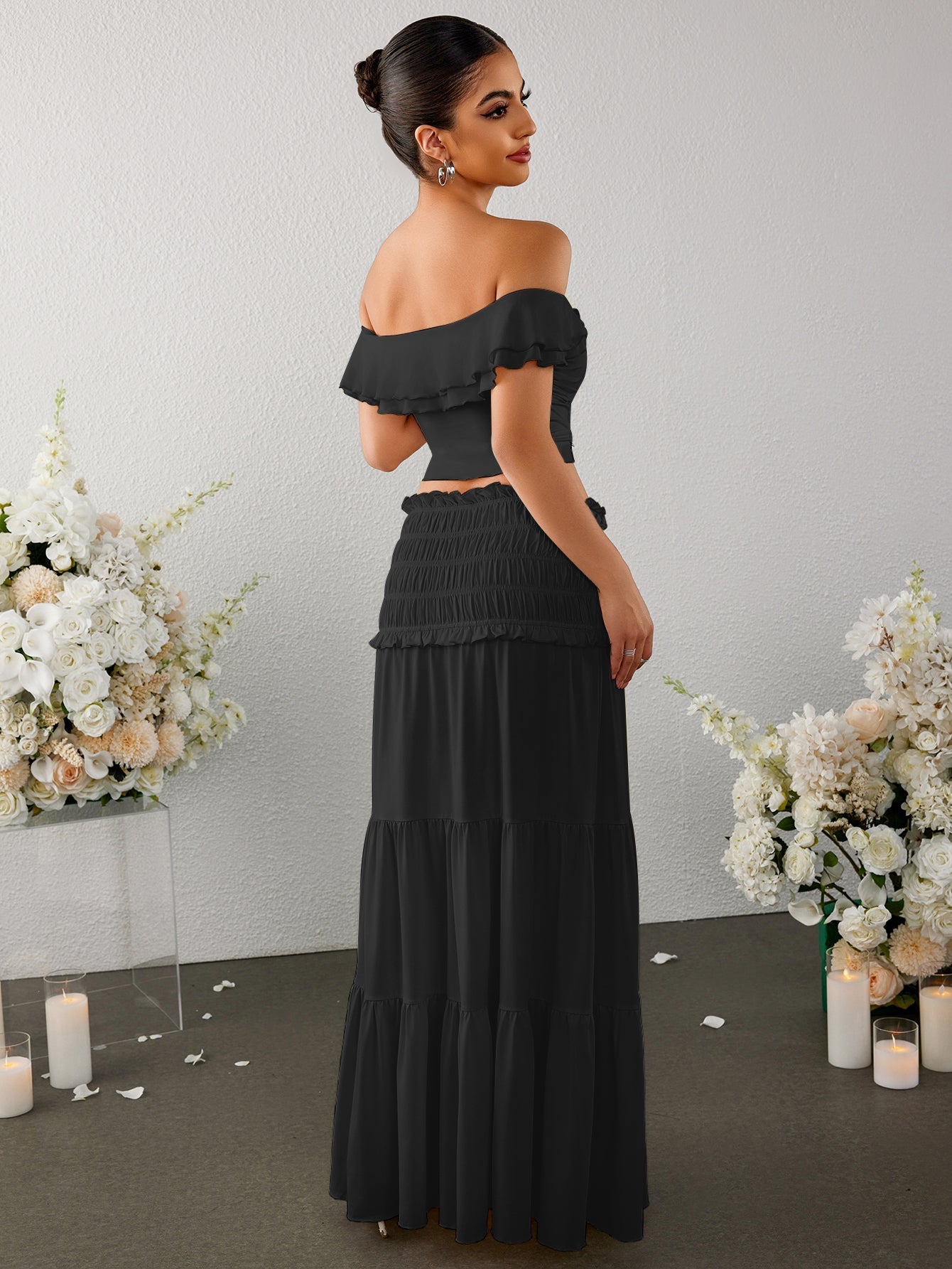 Off shoulder top and ruffle skirt set - View 14 | WEUXS