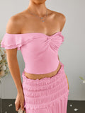 Off shoulder top and ruffle skirt set - View 12 | WEUXS