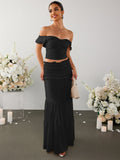 Off shoulder top and ruffle skirt set - View 13 | WEUXS