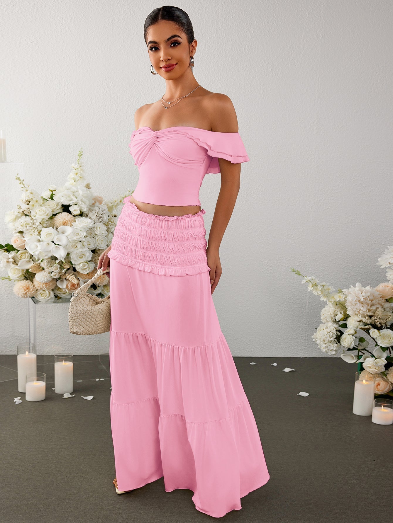 Off shoulder top and ruffle skirt set - View 10 | WEUXS
