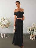 Off shoulder top and ruffle skirt set - View 15 | WEUXS
