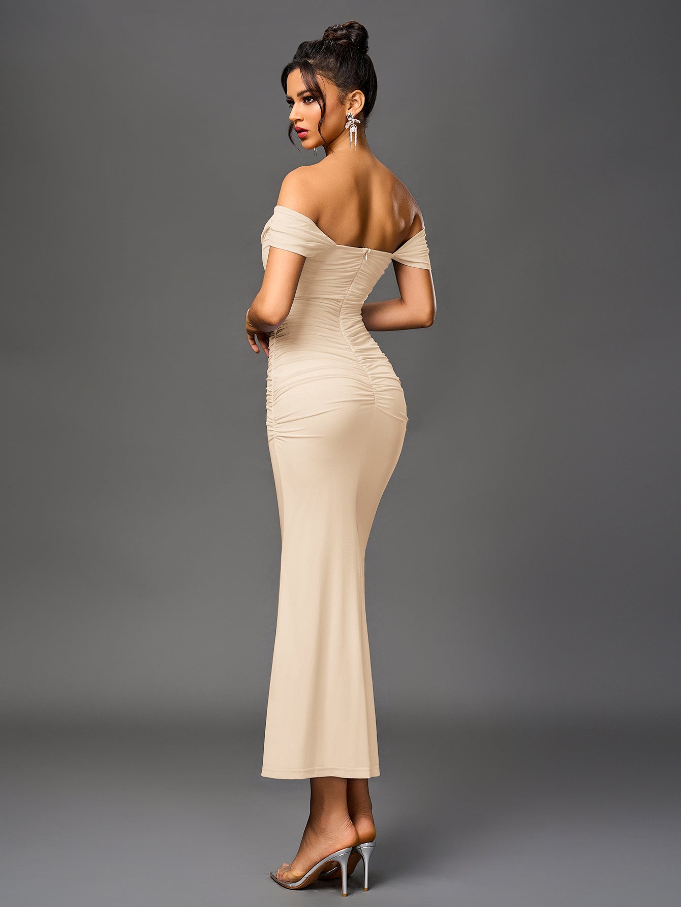 Off shoulder ruched maxi dress - View 56 | WEUXS