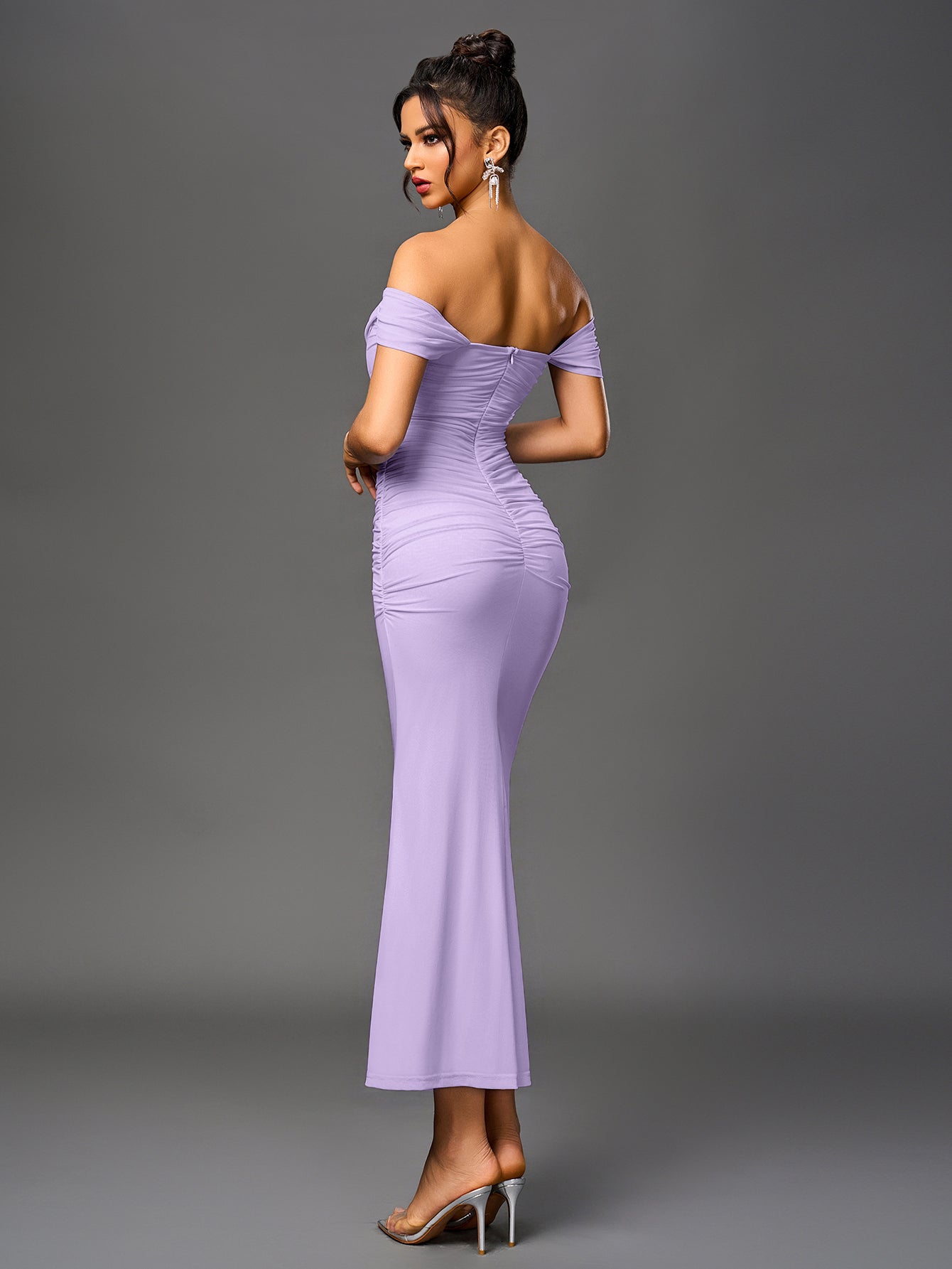 Off shoulder ruched maxi dress - View 44 | WEUXS