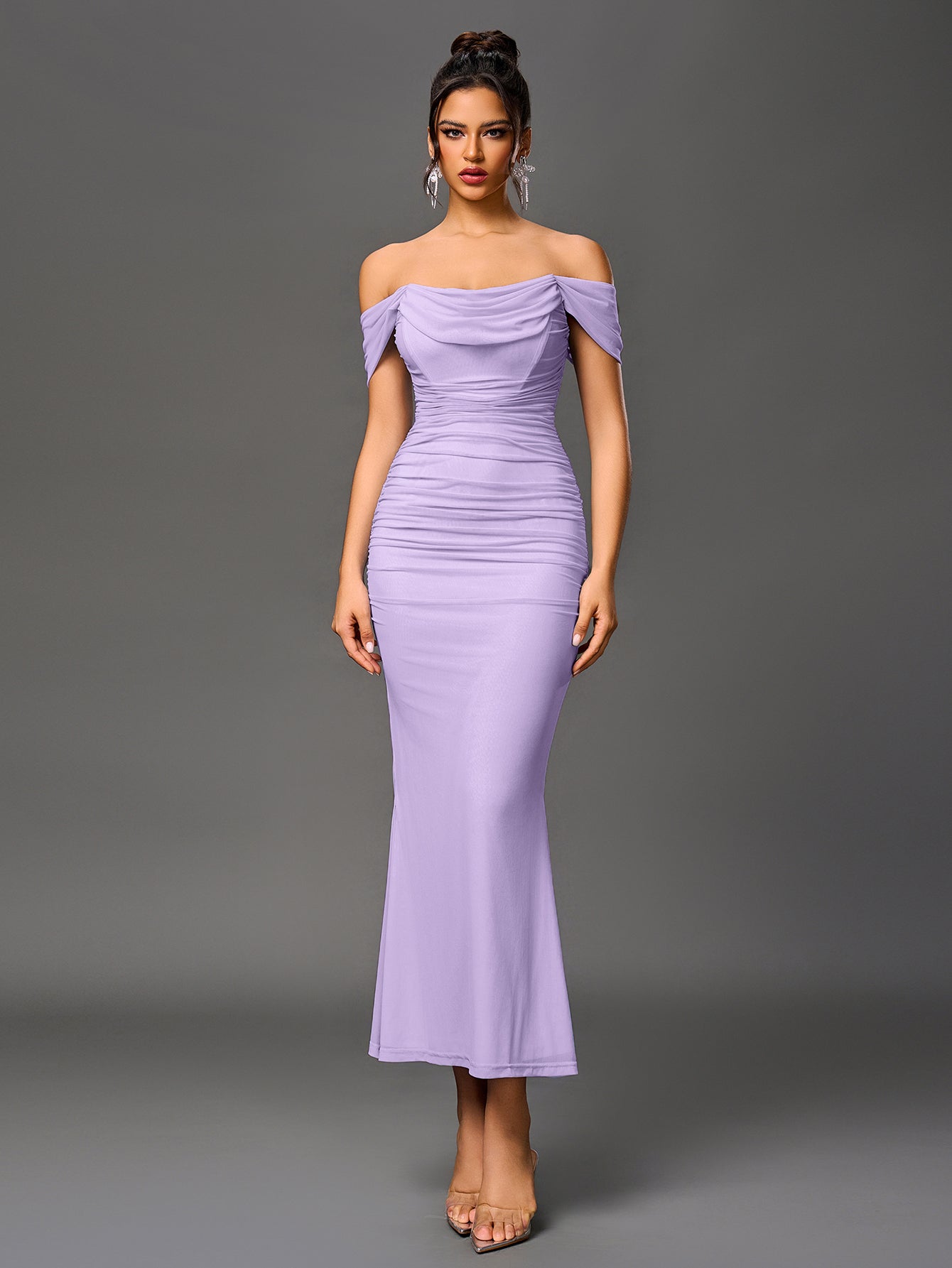 Off shoulder ruched maxi dress - View 48 | WEUXS