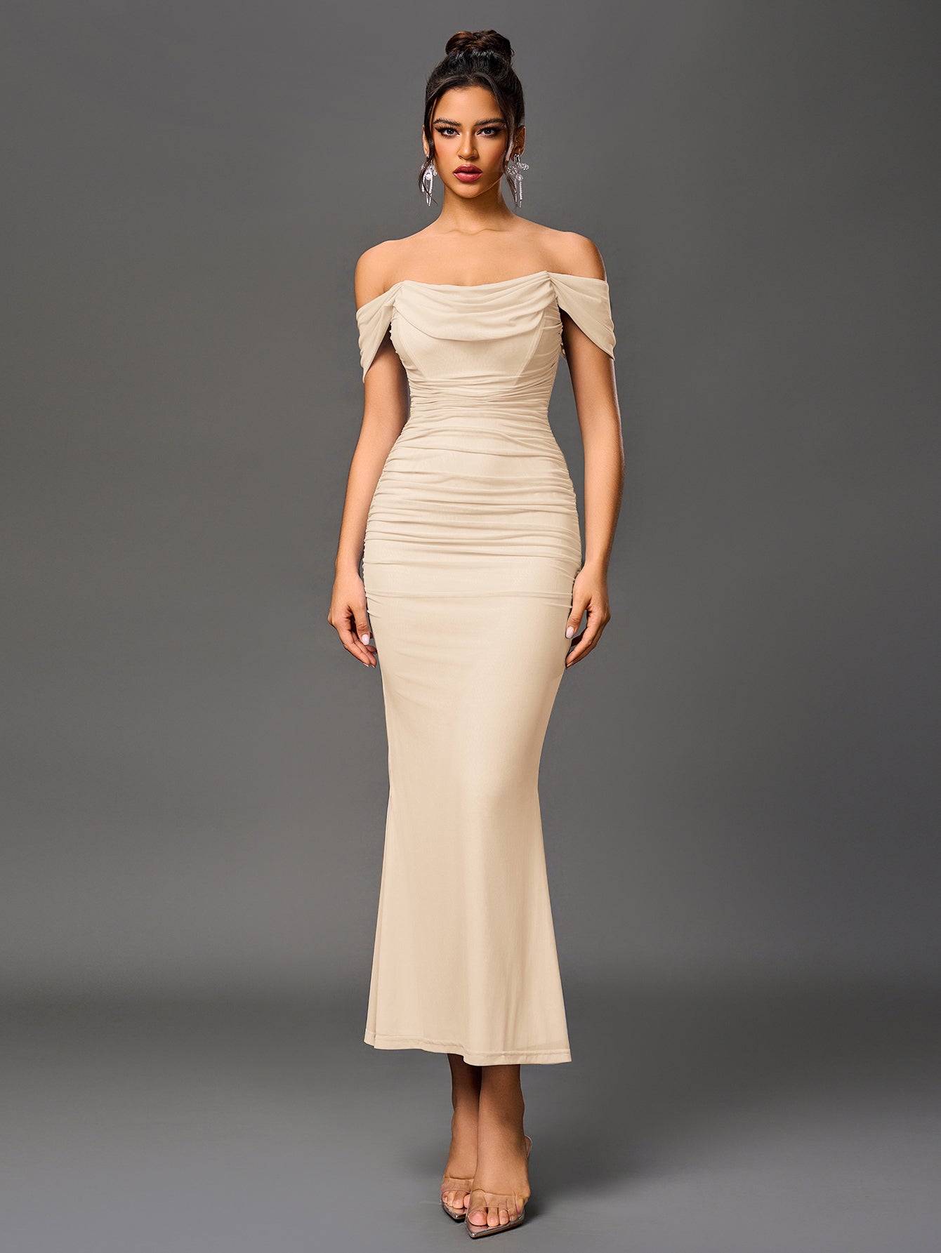 Off shoulder ruched maxi dress - View 60 | WEUXS