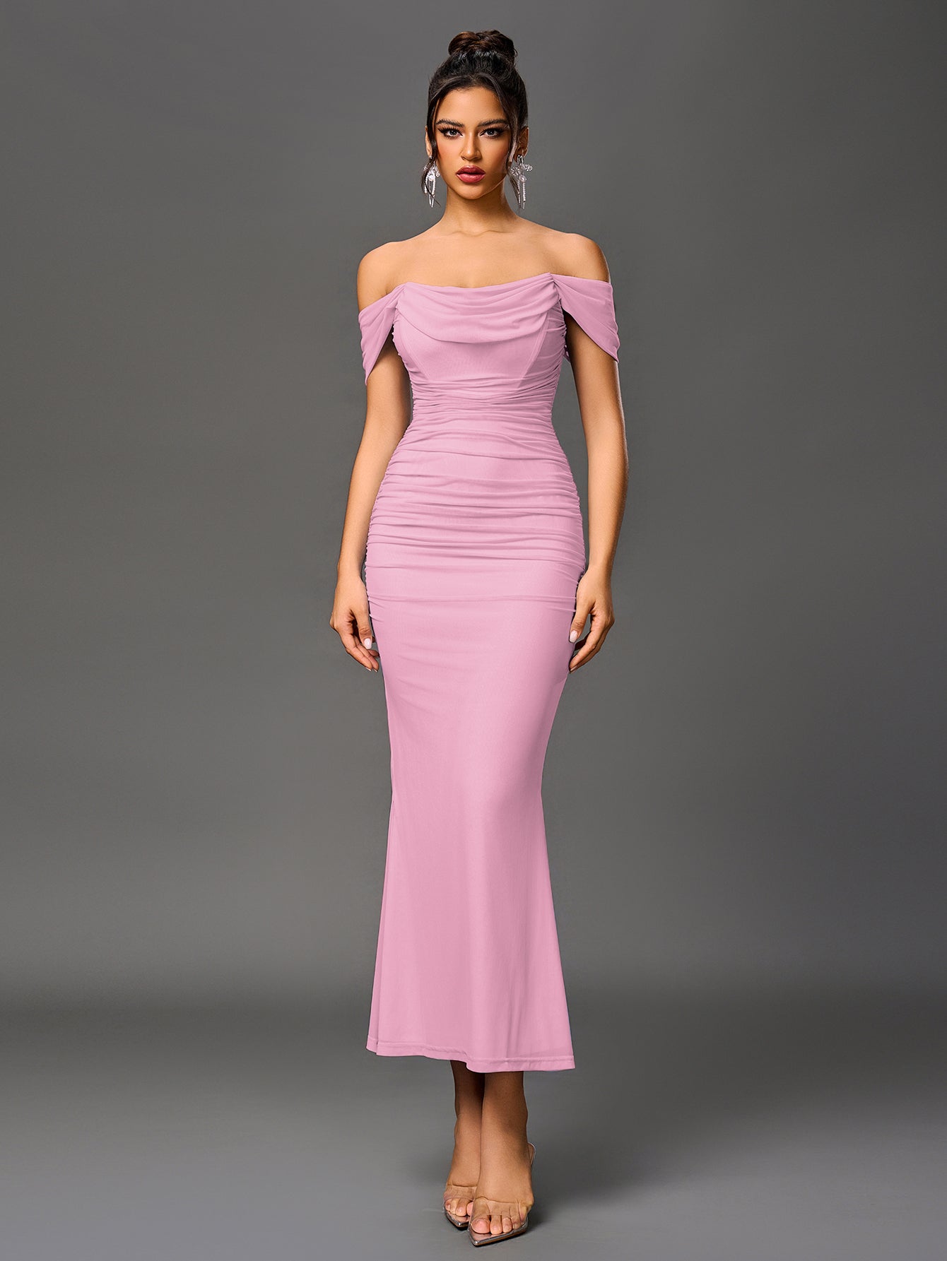 Off shoulder ruched maxi dress - View 54 | WEUXS