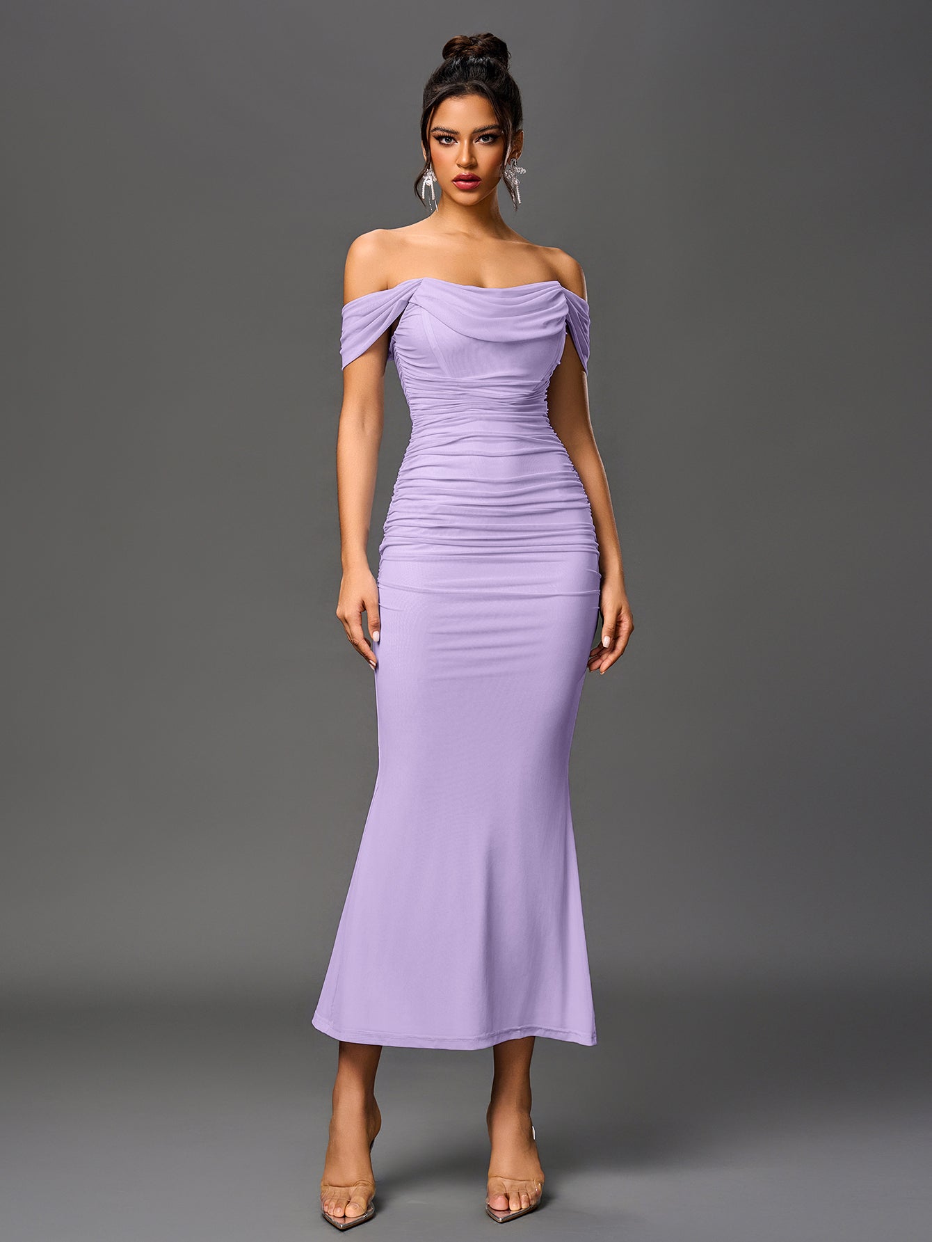 Off shoulder ruched maxi dress - View 47 | WEUXS