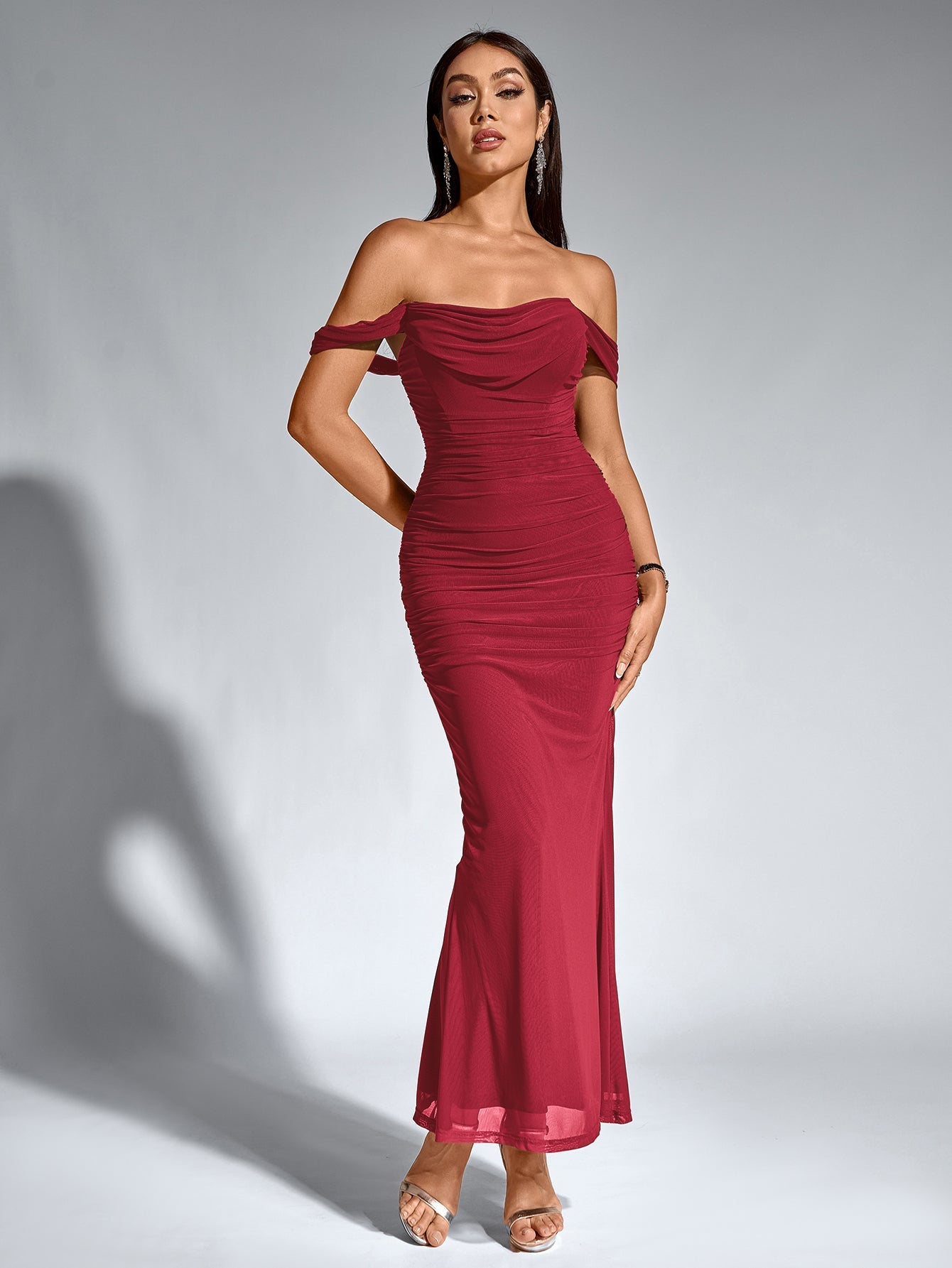 Off shoulder ruched maxi dress - View 17 | WEUXS
