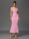 Off shoulder ruched maxi dress - View 53 | WEUXS
