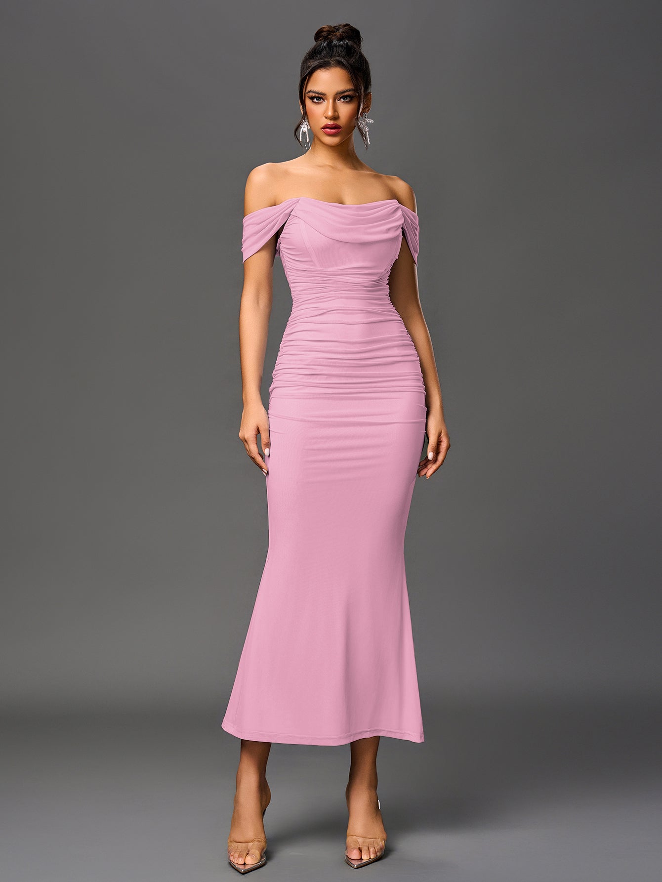 Off shoulder ruched maxi dress - View 53 | WEUXS