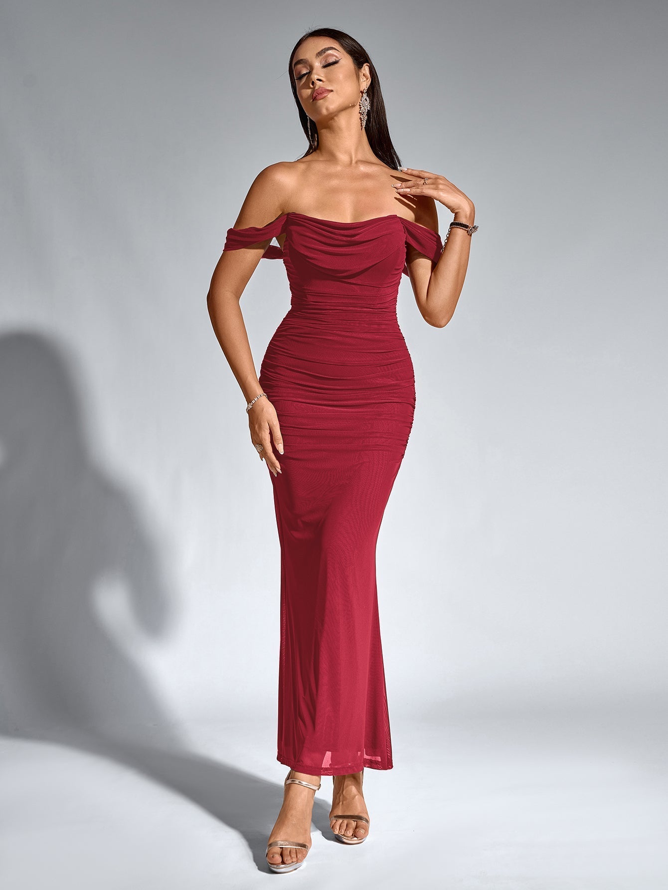 Off shoulder ruched maxi dress - View 13 | WEUXS