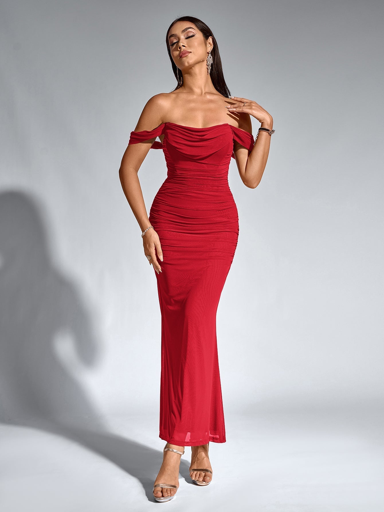 Off shoulder ruched maxi dress - View 31 | WEUXS
