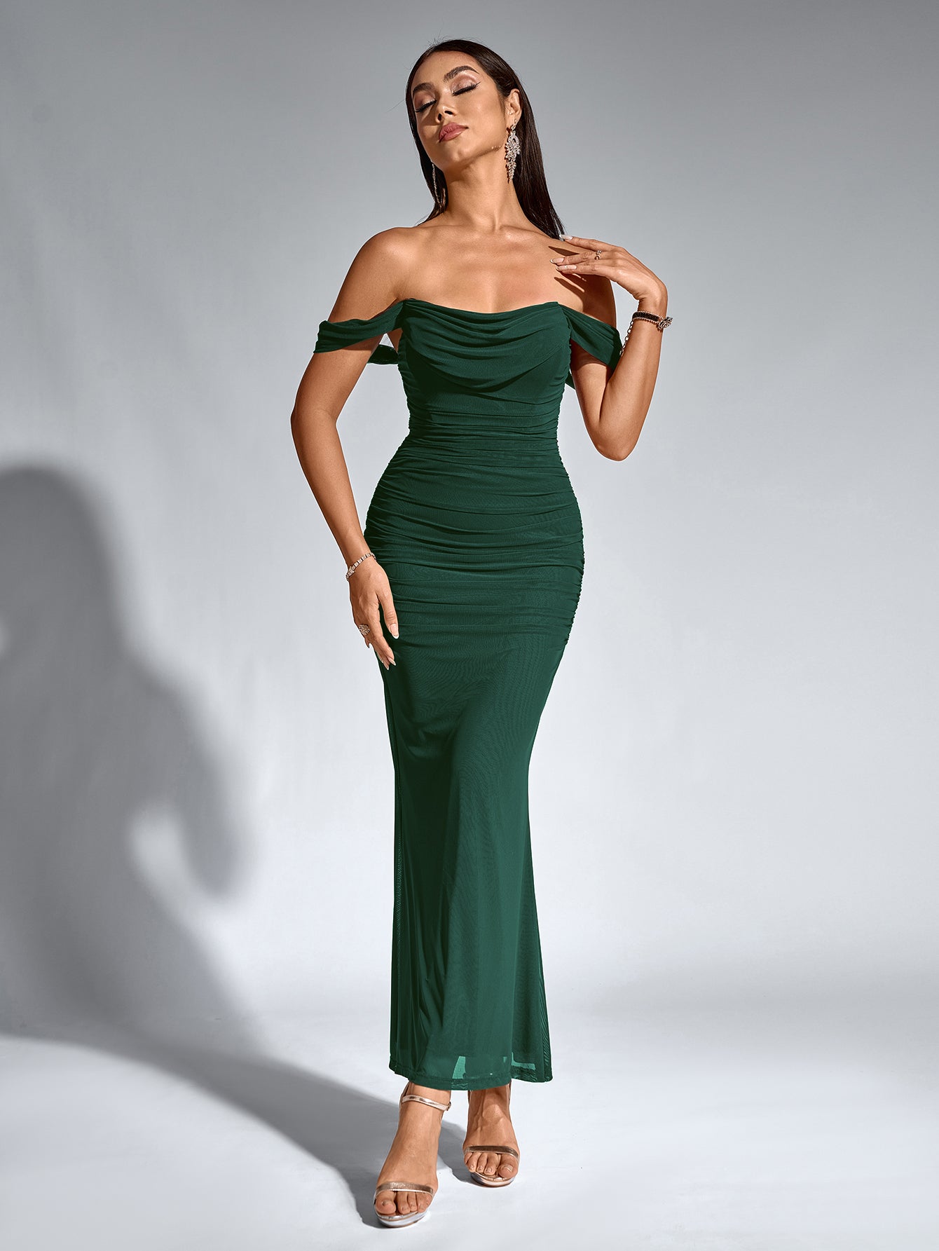 Off shoulder ruched maxi dress - View 19 | WEUXS