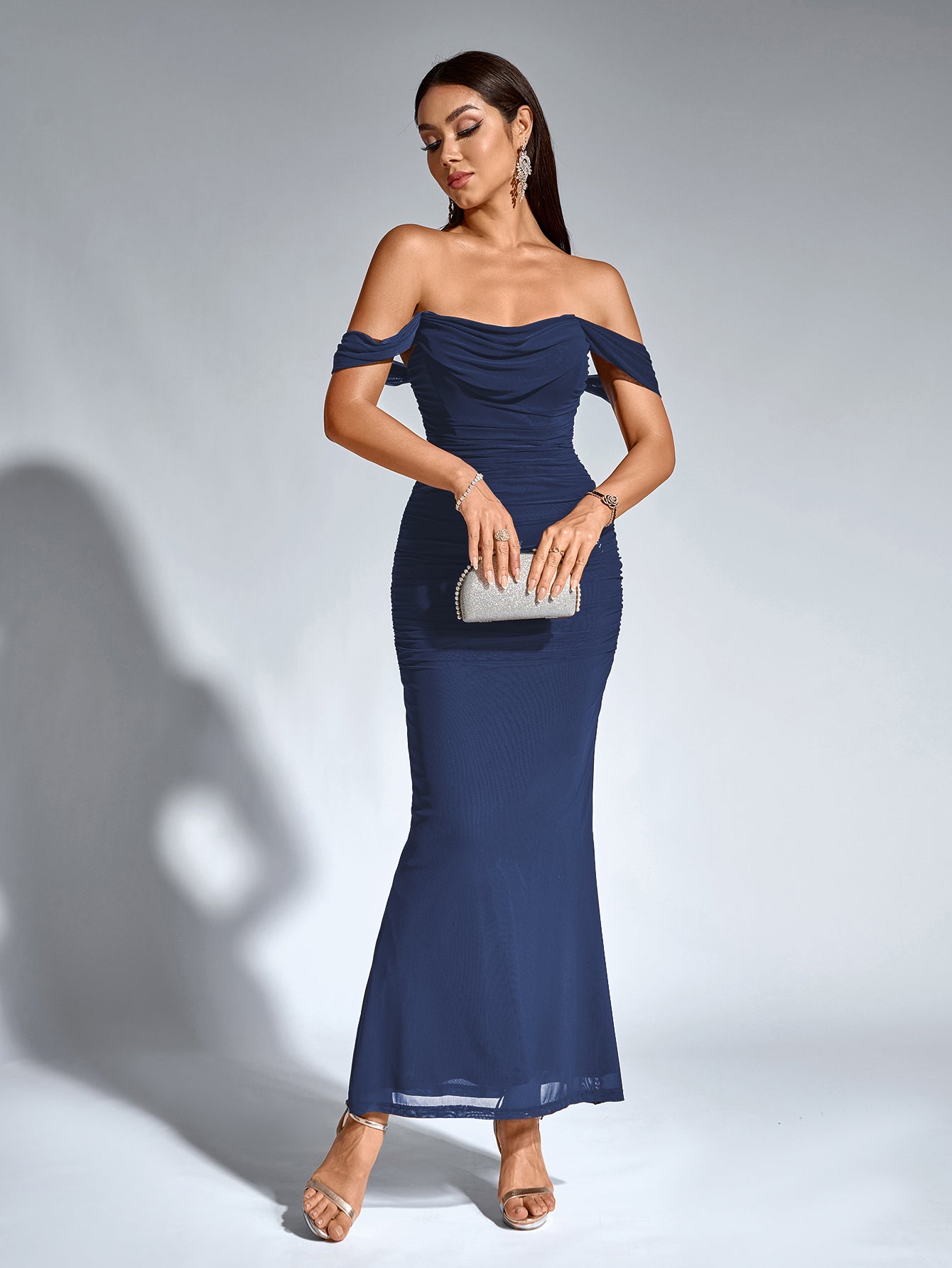 Off shoulder ruched maxi dress - View 28 | WEUXS