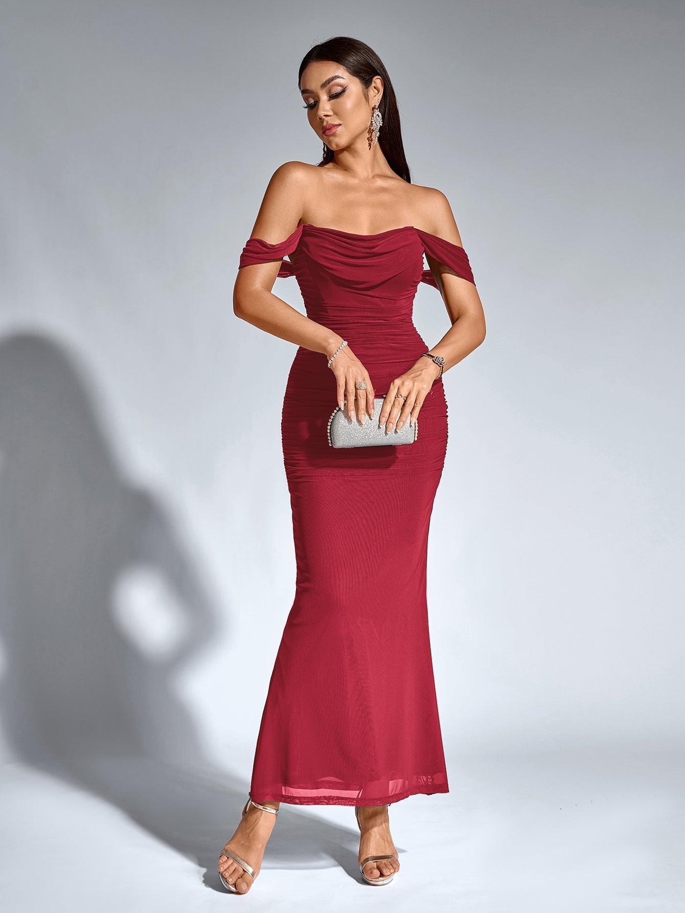 Off shoulder ruched maxi dress - View 16 | WEUXS