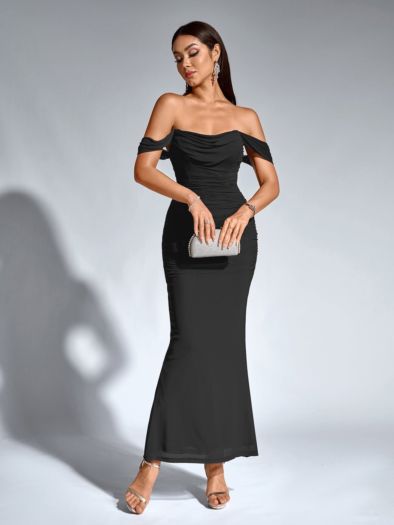 Off shoulder ruched maxi dress - View 10 | WEUXS