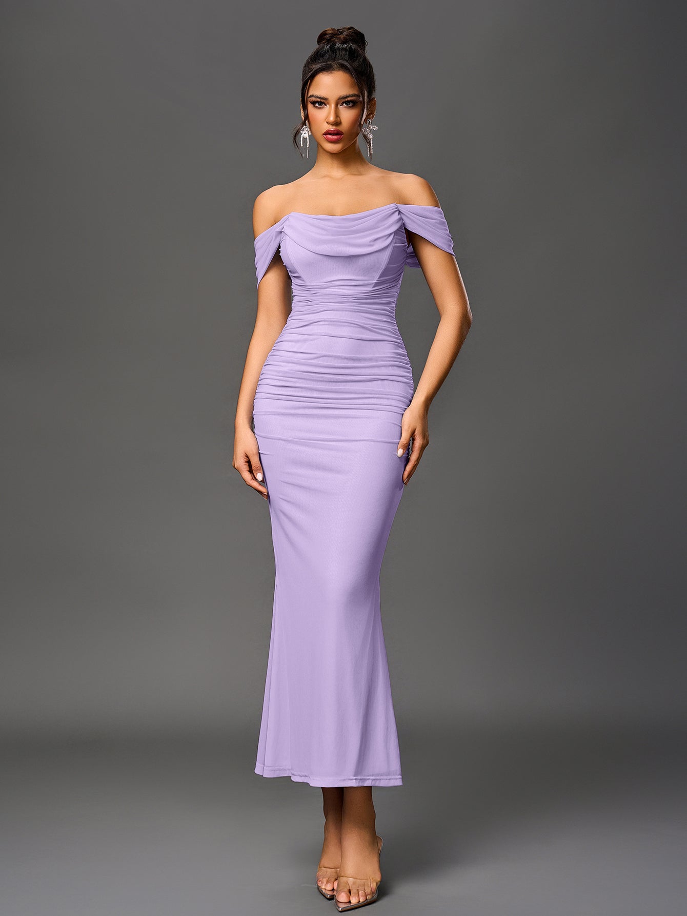 Off shoulder ruched maxi dress - View 46 | WEUXS